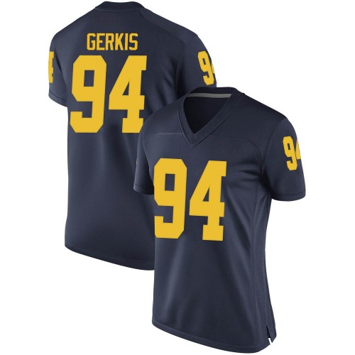 Izaak Gerkis Michigan Wolverines Women's NCAA #94 Navy Game Brand Jordan College Stitched Football Jersey LEP2154KS